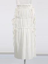 Retro Drawstring Slit Pleated Skirt