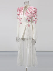 Fashion Spliced Petal Blazer Long Skirt Two Piece Set