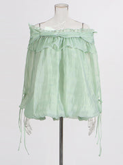 Fashion Off Shoulder Mesh Ruffle Tops
