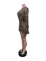 Sexy Leopard Print Zipper Top Stretch Shorts Sets