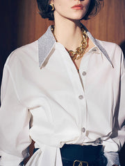 Fashion Crystal Collar Loose Casual Shirt
