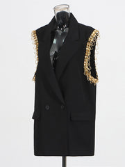 Fashion Sleeveless Rhinestone Decor Blazer Waistcoat