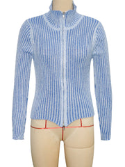 Fashion Stripe Zipper Sweater Coat