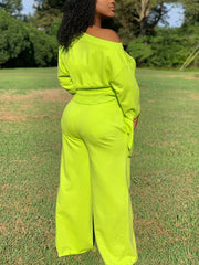 Casual Oblique Shoulder Tops High Waist Trousers Set