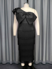 Elegant One Shoulder Bow Backless Slim Fit Fringe Dress