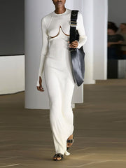 Fashion Viscose Blend Knit Backless Maxi Dress