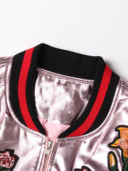 Vintage Floral Embroidery Short Leather Jacket