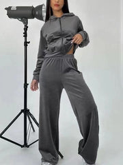 Velvet Zipper Pocket Hooded Pant Casual Sets