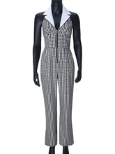 Fashion Plaid Lapel Backless Halter Jumpsuit