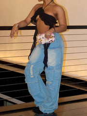 Casual Distressed Cargo Jeans