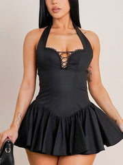 Sexy Halter Backless Ruffle Romper