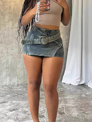 Vintage Irregular Washed Denim Skirt