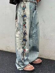Casual Street Print Straight Jeans