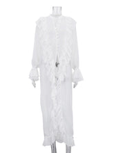 Lace-Up Button Ruffled Casual Chiffon Long Tops