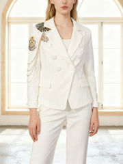 Elegant Rhinestone Bow Embellished Blazer