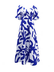 Elegant V-neck Print High Waist Maxi Dress