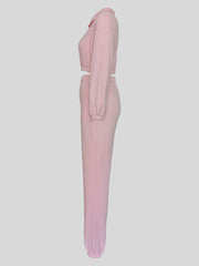 Zipper Collar Crop Top And Trousers Casual Set