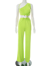 Sexy Oblique Shoulder Ring Stitching Straight Jumpsuit