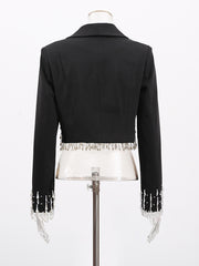 Fashion Rhinestone Fringe Design Cropped Blazer