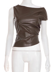 Fashion Asymmetrical Faux Leather Top