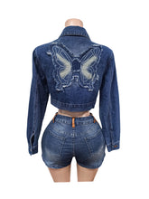 Fashion Butterfly Appliques Cropped Denim Jacket