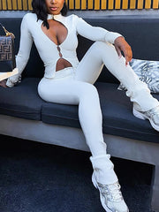 Fashion Casual Hollow Out Top Tight Pants Sets