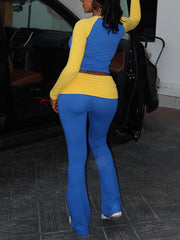 Contrast color Crop Top And Pant Casual Set