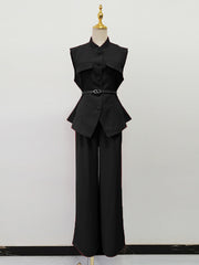 Fashion Sleeveless Single-breasted Top and Trouser Set