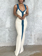 Sexy Deep V Neck Slim Fit Sleeveless Maxi Dress
