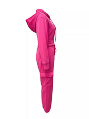 Zipper Hooded Flap Pockets Sweatpants Sets