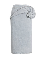 Fashion Floral Embellishment Detail Denim Midi Skirt