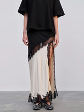 Fashion Satin Lace Patchwork Slit Long Skirt