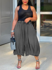 Denim Patchwork Loose Wide Leg Capri pants Jeans