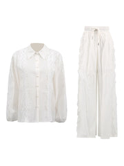 Patchwork Lace Embroider T-shirt Wide Leg Pant Sets