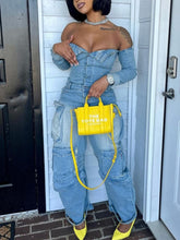 Casual Off Shoulder Denim Cargo Jumpsuit