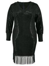 Plus Size V Neck Sequin Tassels Evening Dress