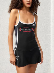 Casual Spaghetti Strap Lettering Print Slim Mini Dress