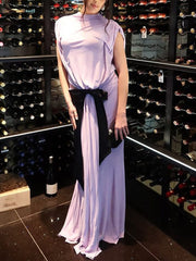 Round Neck Sleeveless Bow Cinching Waist Maxi Dress