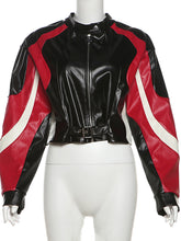 Color Block Faux Leather Zipper Cropped Jacket