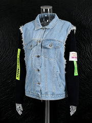 Knit Long Sleeve Patchwork Single-breasted Denim Jacket