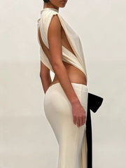 Round Neck Sleeveless Bow Cinching Waist Maxi Dress