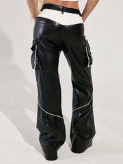 Casual High Waist Straight PU Leather Pants
