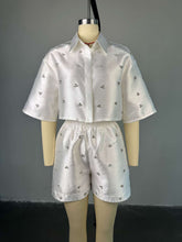 Casual Beading Turndown Collar Shorts Set