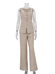 Fashion Sleeveless Vest Wide Leg Pants Set