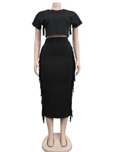 Round Neck Crop Top Tassels Skirts Casual Set