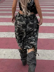 Casual Multi-pocket Camo Print Cropped Pants