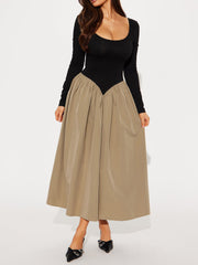 Elegant High Waist Patchwork Maxi Dress