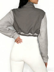 Stand-up Collar Drawstring Cropped Jacket