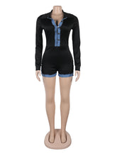 Denim Patchwork Design Knit Romper