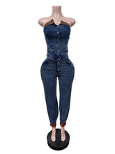 Fashion Denim Tube Vest And Jeans Two Piece Set
